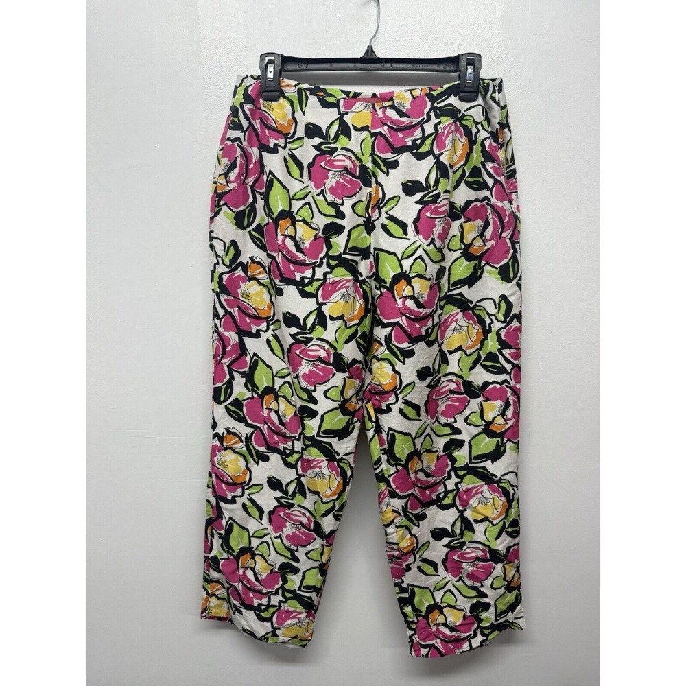 Sunny Leigh Silk Floral Cropped Pants Women's Size‎ 8. Green Lined Side Zip #42